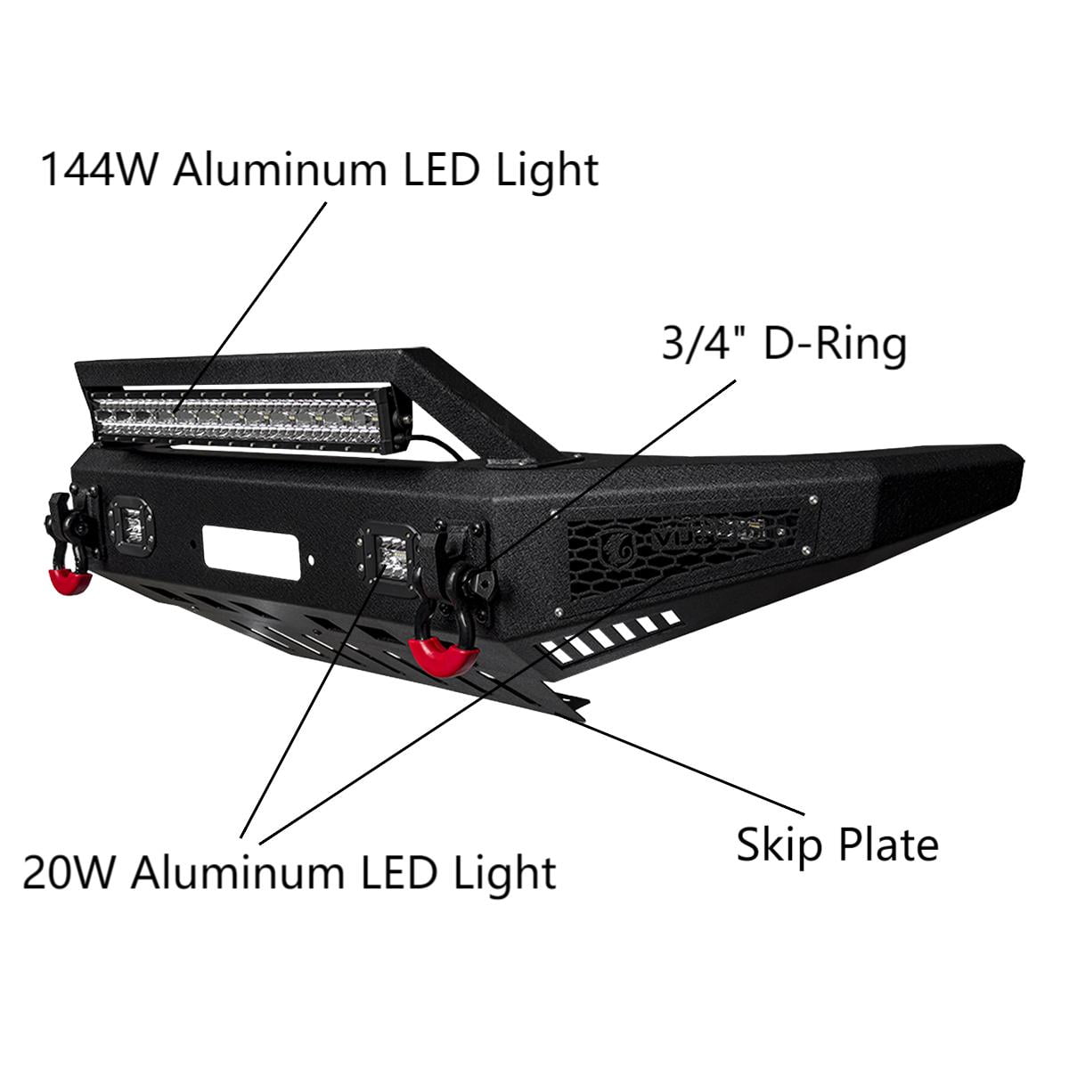 Vijay Compatible with 2007-2008-2009-2010-2011-2012-2013-2014 Toyota FJ Cruiser Front Bumper Textured Black Steel with Lights and D-rings