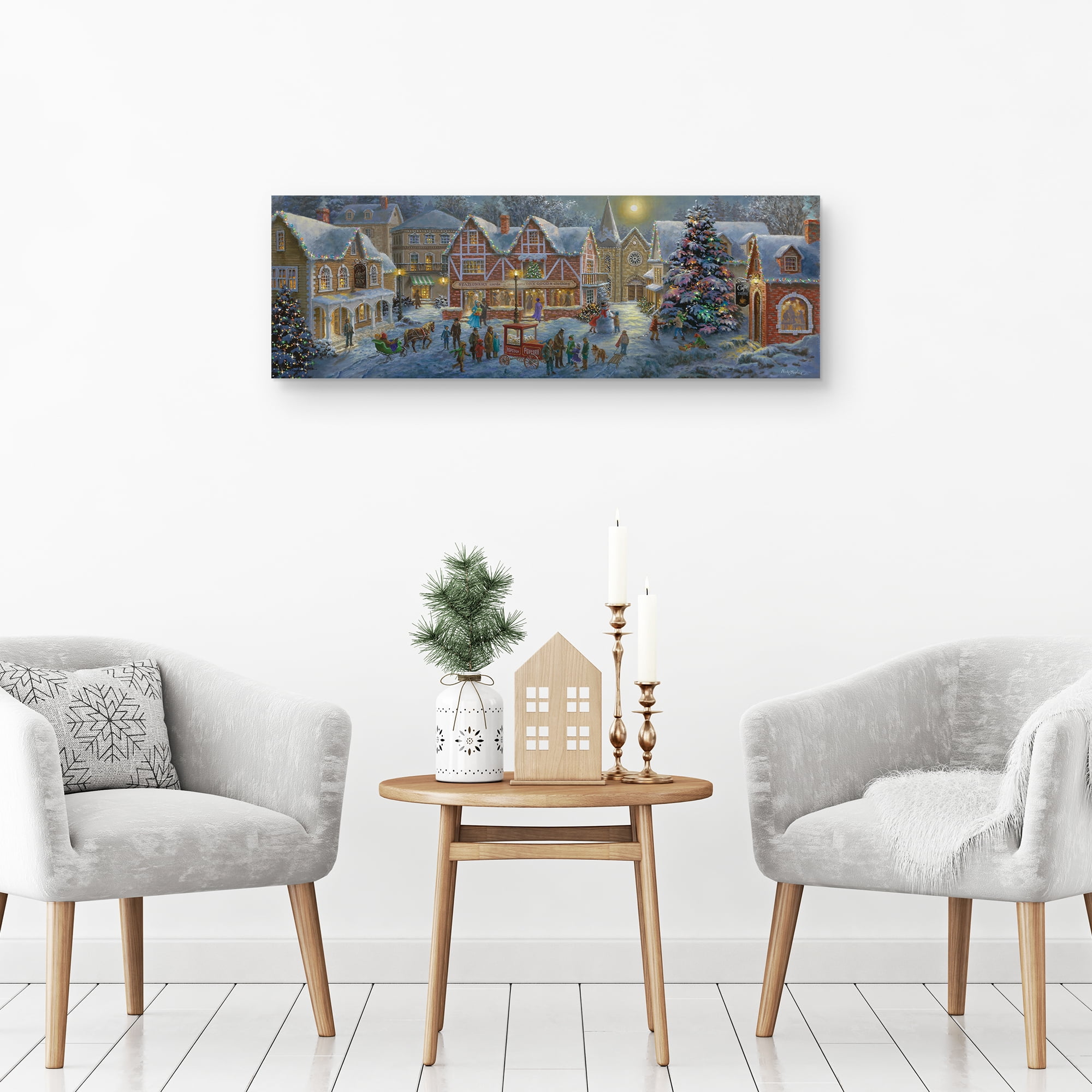 Christmas Village Panoramic By Nicky Boehme Canvas Art Print
