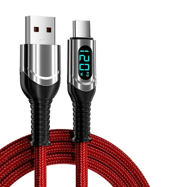 120W 6A USB to Type-C Data Cable with Fast Charging, LED Digital Display, Intelligent Power-Off, and Overcharge Prevention for Phones, Nickel-Tungsten Alloy Connector, Nylon Cord Design