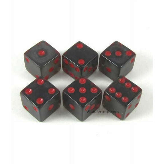 Smoke Transparent Dice with Red Pips D6 16mm (5/8in) Pack of 6 Koplow Games