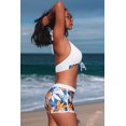 thumbnail image 4 of ABPHQTO Bikini y shorts de playa de mujer con estampado de hojas tropicales en blanco, 4 of 5