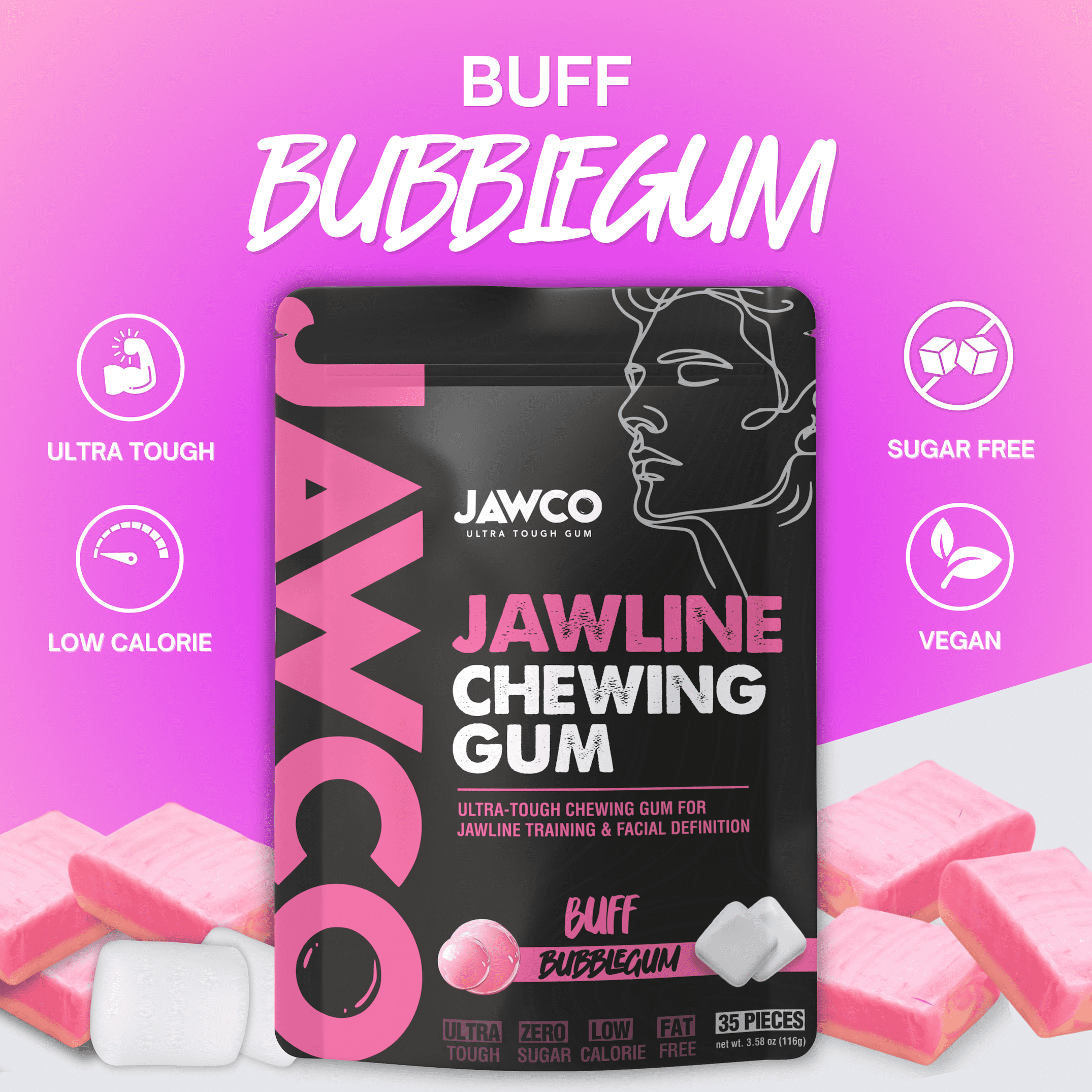 JAWCO Ultra-Tough Jawline Chewing Gum Variety 6-Pack | Facial Fitness Hard Gum