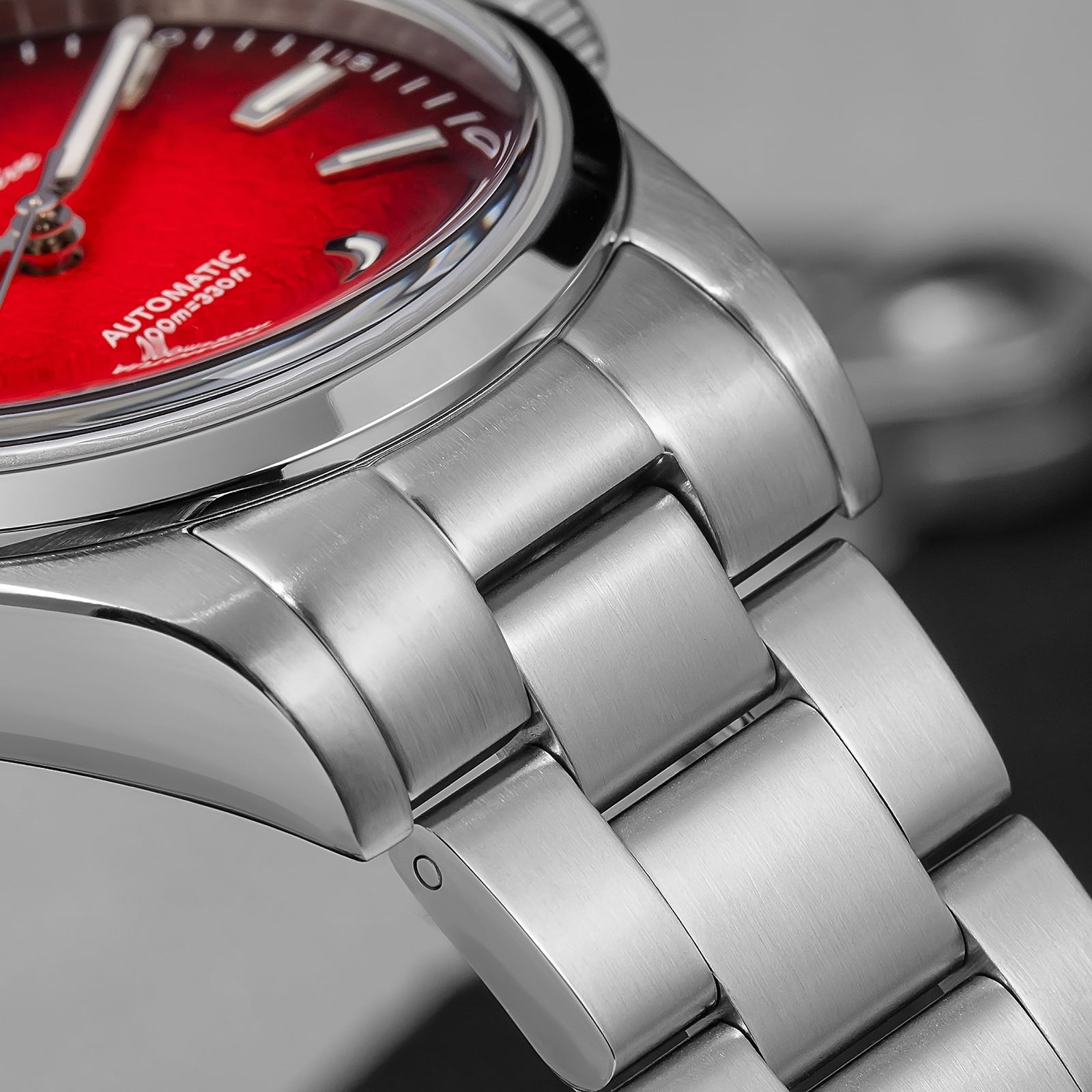 ADDIESDIVE Men's Automatic Stainless Steel Watch, Japanese Movement, 100m Waterproof Dive Watch  3D Crack Red Dial, BGW9 Luminous