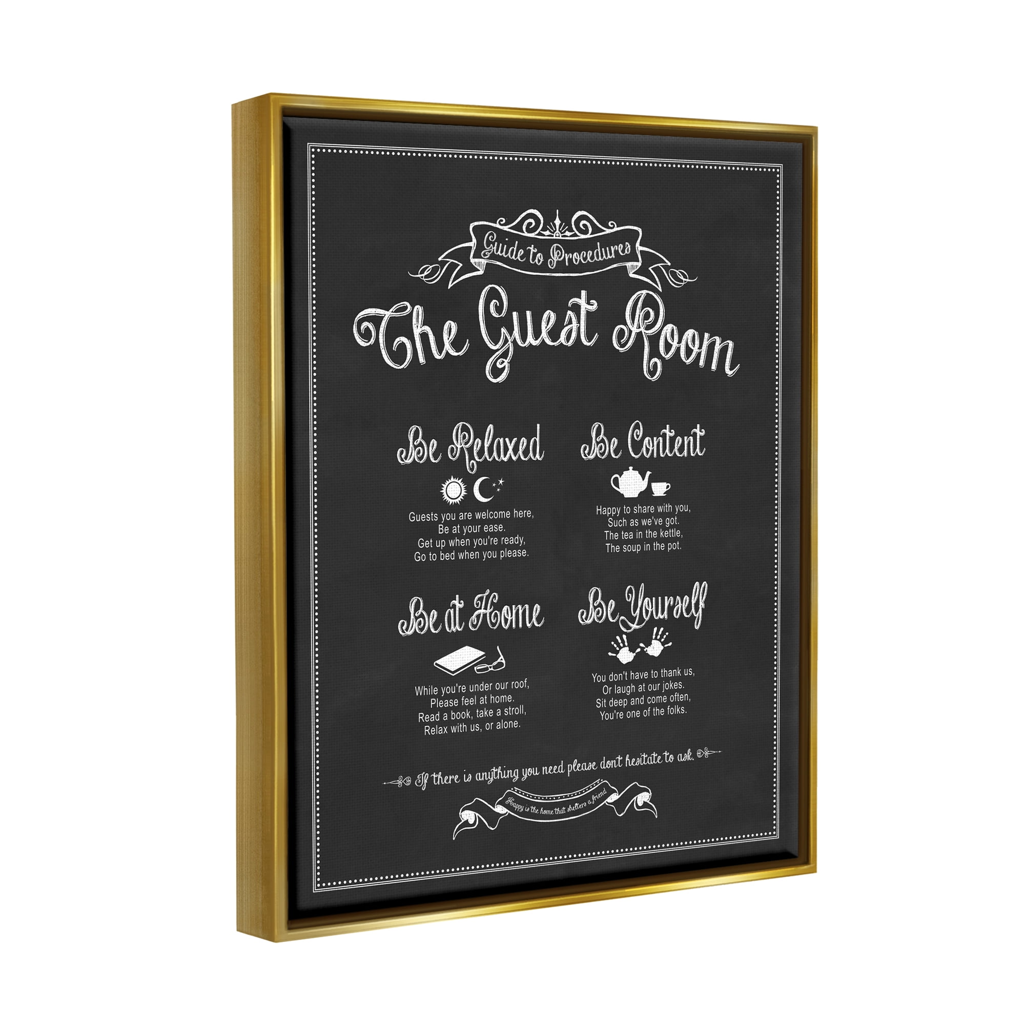 Stupell Industries The Guest Room Guide Metallic Gold Framed Floating Canvas Wall Art, 24x30, by Lettered and Lined