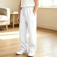 thumbnail image 2 of WhouRiu Boys Casual Jogger Pants Solid Color Drawstring Waist Baggy Wide Leg Sweatpants Kids Autumn Comfortable Trousers With Pockets,9-10 Years, 2 of 8