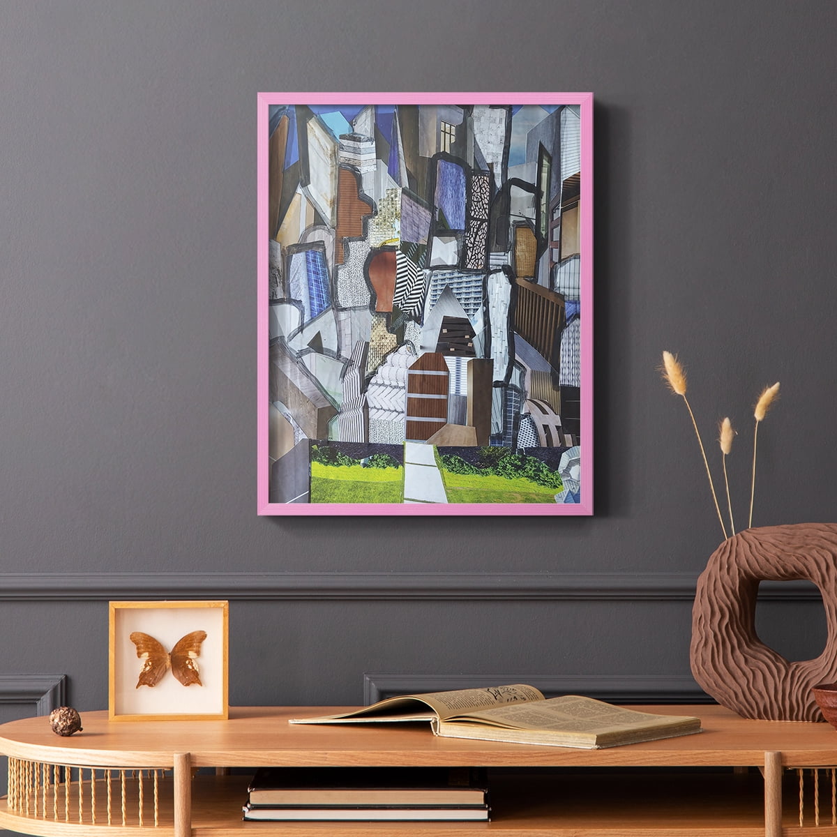 Chicago Grant Park Framed Print in Pink Solid Wood Framed Print No Nail Hanging