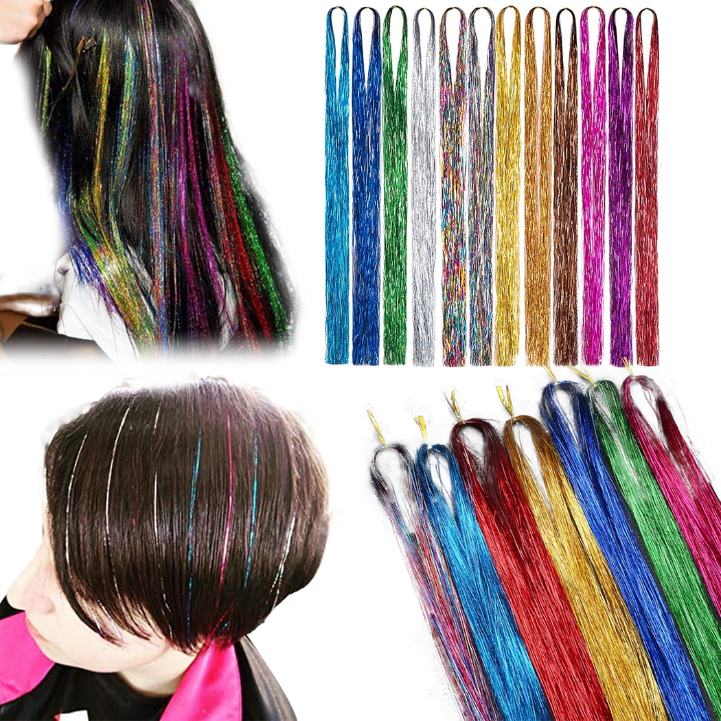 Nobrand Hair Tinsel Shiny Long 120pcs Decorative Fairy Tinsel Glitter Tinsel For Hair Multicolour