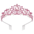 thumbnail image 3 of Didder Tiaras y coronas plateadas para mujer, coronas de tiara de cristal rosa para mujeres y niñas, corona elegante con peines, corona de princesa, tiara, coronas de cumpleaños para mujeres, novia, b, 3 of 4