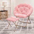 thumbnail image 3 of Monibloom Round Folding Faux Fur Saucer Chair with Ottoman, Cozy Reading Chair with Metal Leg & Thick Padding for Bedroom Living Room Dorm, Pink, 3 of 10