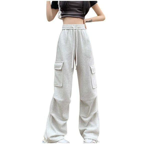 ABATAB Women's Cargo Pants with Pockets Drawstring Hiking Exercise Pants Workout Athletic Joggers Trousers for Casual Outdoor