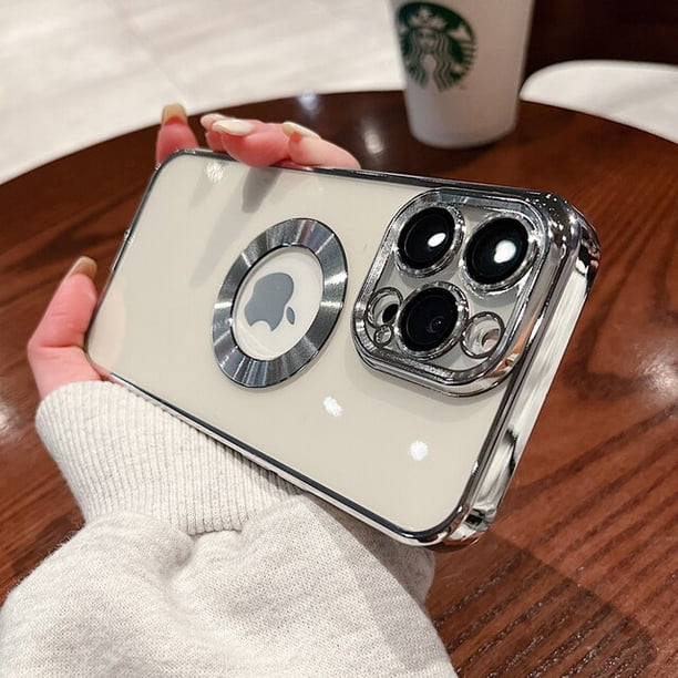 Funda transparente con orificio para logotipo de CD de lujo para iPhone 14 11 12 13 Pro Max XR XS X 7 8 Plus, funda protectora de silicona transparente para lentes Tan Jianjun unisex