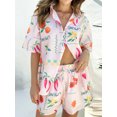 thumbnail image 5 of FEORJGP Women Summer Shorts Set S-2XL Ladies Short Sleeve Shirt Lapel Button T-shirt Printed Tops with Elastic Waist Shorts Comdy Fashion Casual Daily Outfit for Vacation Beachwear, 5 of 8