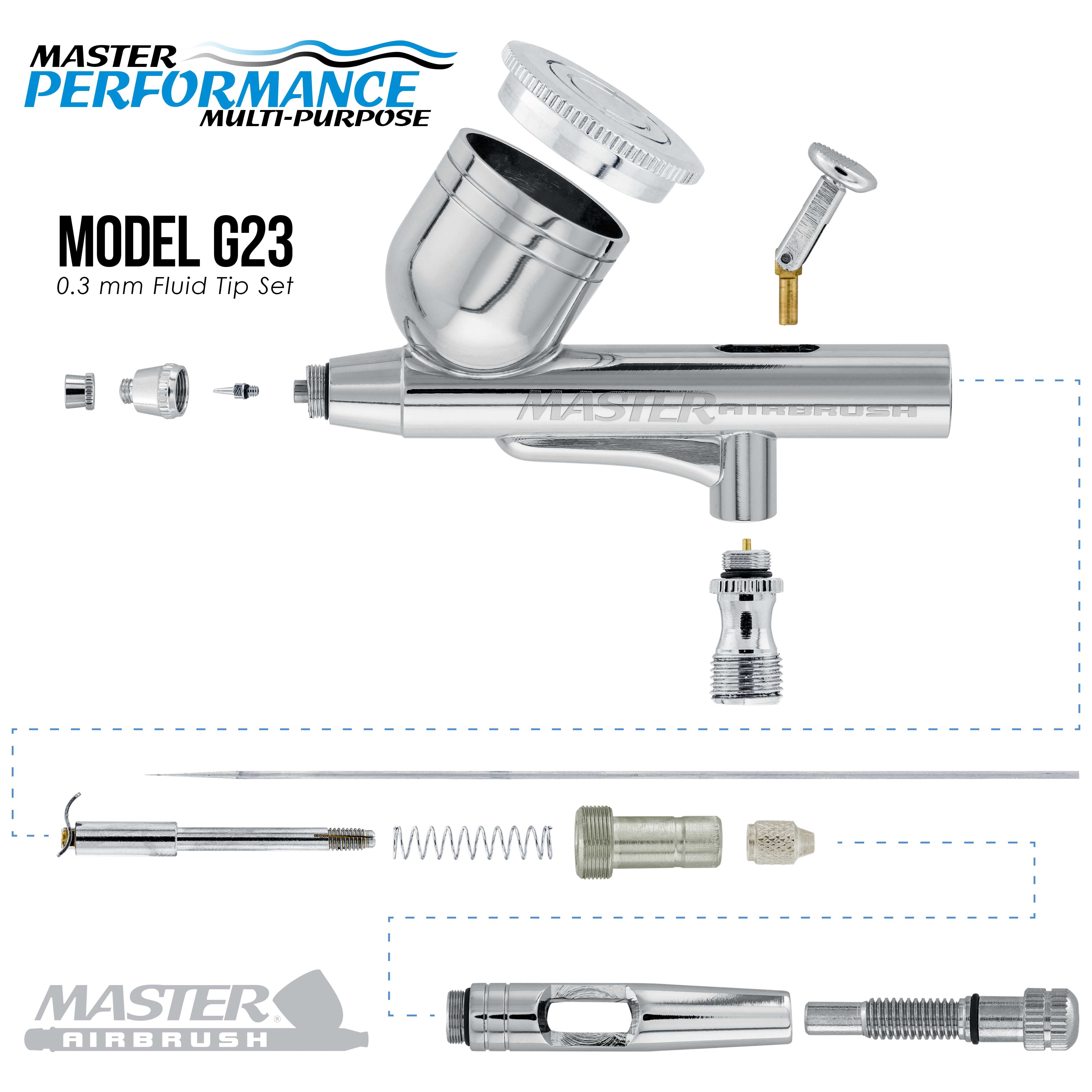 Master Airbrush Cool Runner II Dual Fan Air Compressor System Kit with a G23 Gravity Feed Dual-Action Airbrush Set with 0.3 mm Tip - Hose, Holder, How-to Guide - Hobby, Auto, Cake, Tattoo, Body Art
