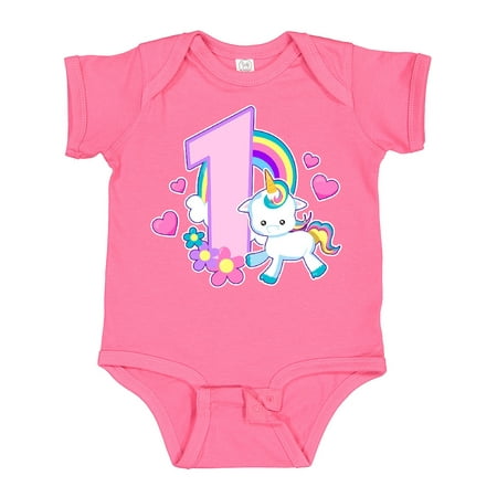 

Inktastic I Am 1 Year Old with Unicorn and Hearts Gift Baby Girl Bodysuit