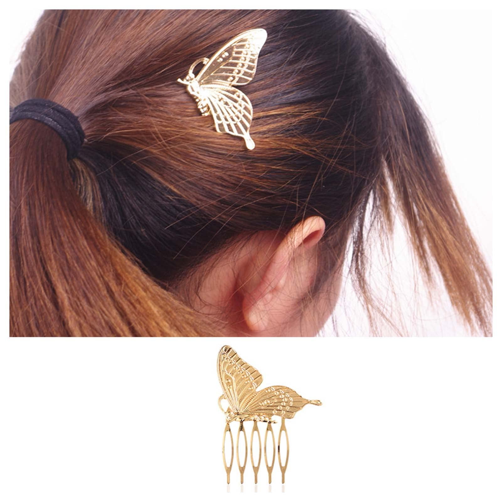 Iaceble Vintage Butterfly Hair Comb Gold Hair Side Comb Clips Retro Bridal Comb  Hair Clip Decorative Hair Accessories for Women and Girl Headdress -  