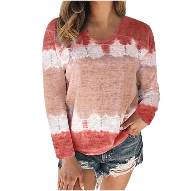 Haut T-Shirt Blouse Imprimé à Manches Longues à Col Rond Décontracté pour Femmes