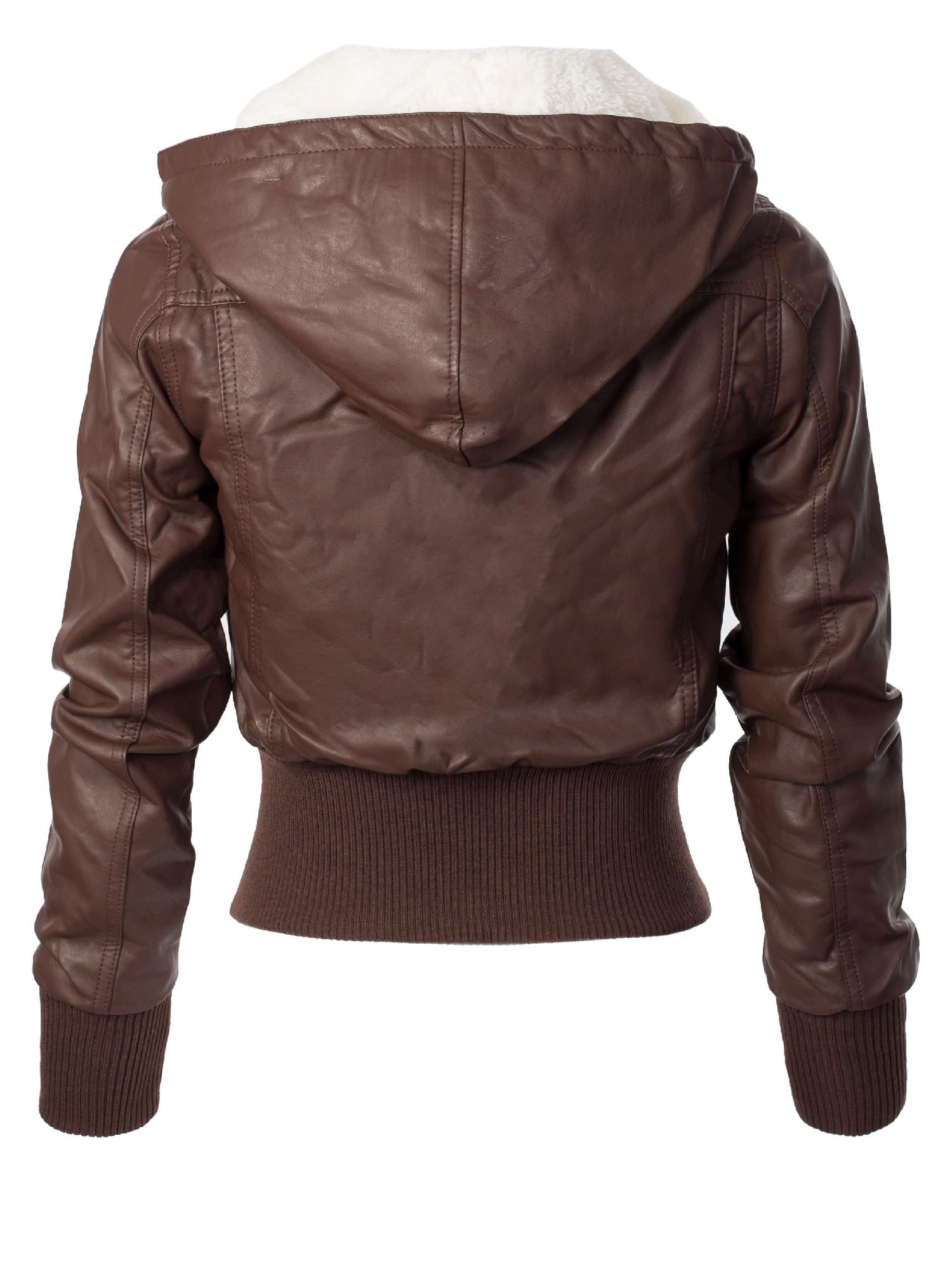 Made By Olivia Women S Faux Leather Detachable Hood Sherpa Lining Er Jacket Coffee - Womens Faux Leather Jackets With Hood Made By Olivia Women S Faux Leather Detachable Hood Sherpa Lining Er Jacket Coffee - Womens Faux Leather Jackets With Hood