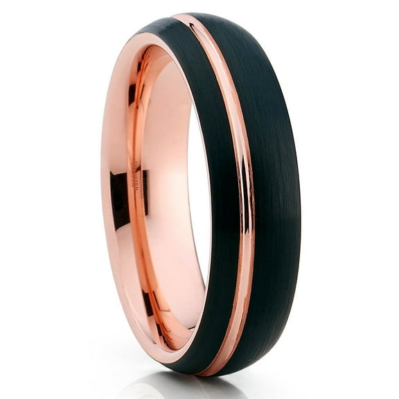 6mm Rose Gold Tungsten Ring,Engagement Ring,Black Wedding Ring,Tungsten Carbide Ring,Black Wedding Ring