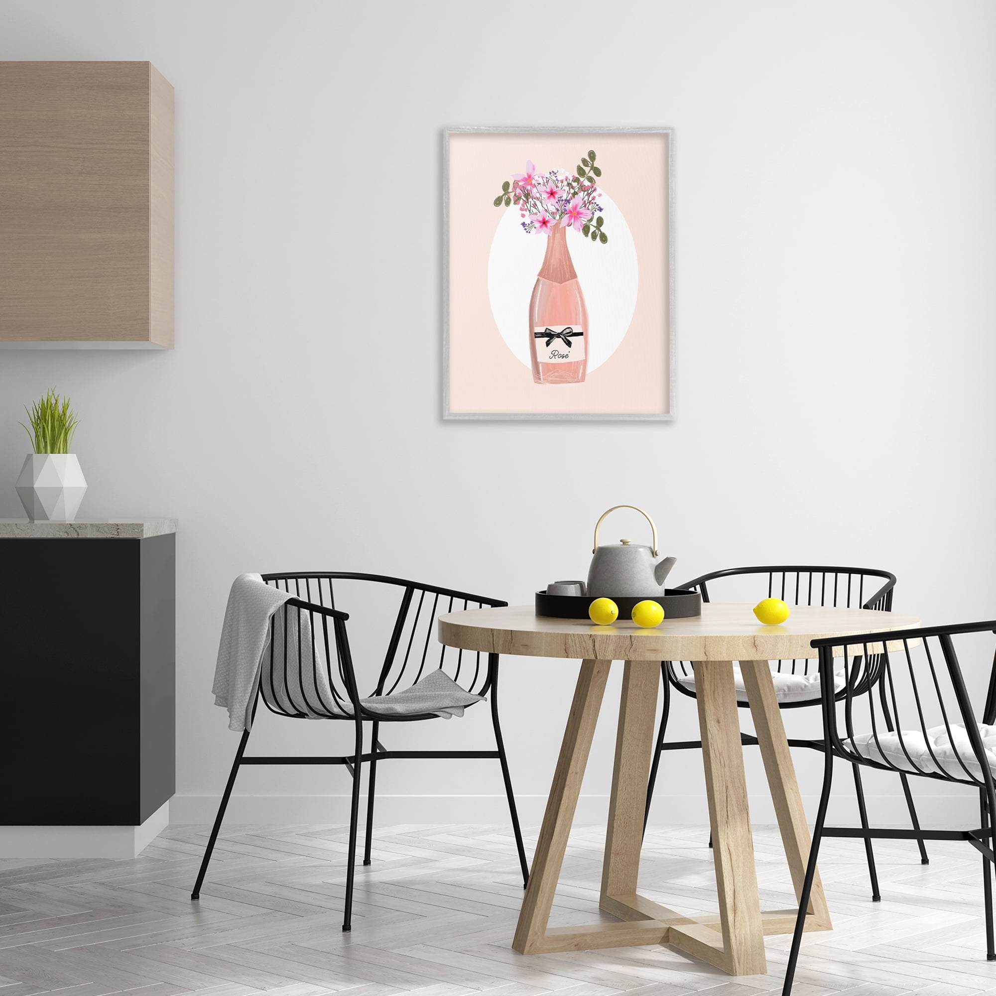 Stupell Industries Pink Lilies Champagne Food & Beverage Painting Gray Framed Art Print Wall Art, 24 x 30