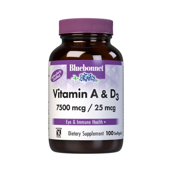 Bluebonnet Vitamin A & D3 25,000 IU/1,000 IU Fish Oil - Eye & Immunity Support* - 100 Days