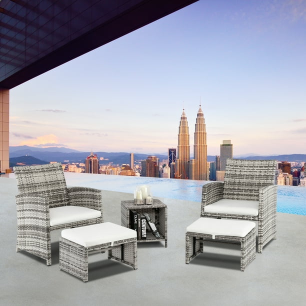Wicker Outdoor Furniture Set 5 Pieces Patio Pe Rattan All Weather Cushioned Sofas And Ottoman With Coffee Table Lawn Pool Balcony Conversation For Backyard Q9858 Wicker Outdoor Furniture Set 5 Pieces, Pool City Outdoor Furniture