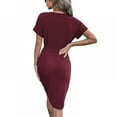 thumbnail image 2 of Basic V Cou Casual Robe à Manches Courtes Ceinturée Robe de Bureau Couleur Unie Parti Mini Robes Slim Robe Bodycon Robe Stretch, 2 of 9