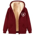 thumbnail image 2 of Homenesgenics Women's Hoodies Plus Size Printed Winter Fleece Hooded Sweatshirt Jacket Zip-up Full-zip Plush Red XL, 2 of 4