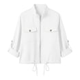 thumbnail image 5 of Women's Sports Jacket Baeitkot Women's Solid Color Casual Stand Collar Long Sleeved Outdoor Sports Zipper Jacket with Pockets White S, 5 of 9