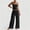 Black, variant on Women's 2 Piece Pajama Lounge Set Summer Matching Lounge Sets Spaghetti Strap Tank Top Comfy Wide Leg Pants Sets Wine