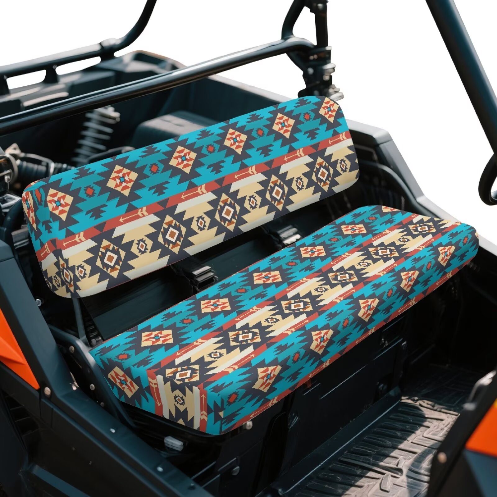 Uorisanigo UTV Seat Cover Compatible with Kawasaki Mule 4010 4x4 FE 2025 2023 2022 2021, Easy to Install UTV Accessories for All Seasons, Anti-Slip Blue Aztec Tribal Ethnic Seat Cover Cushion