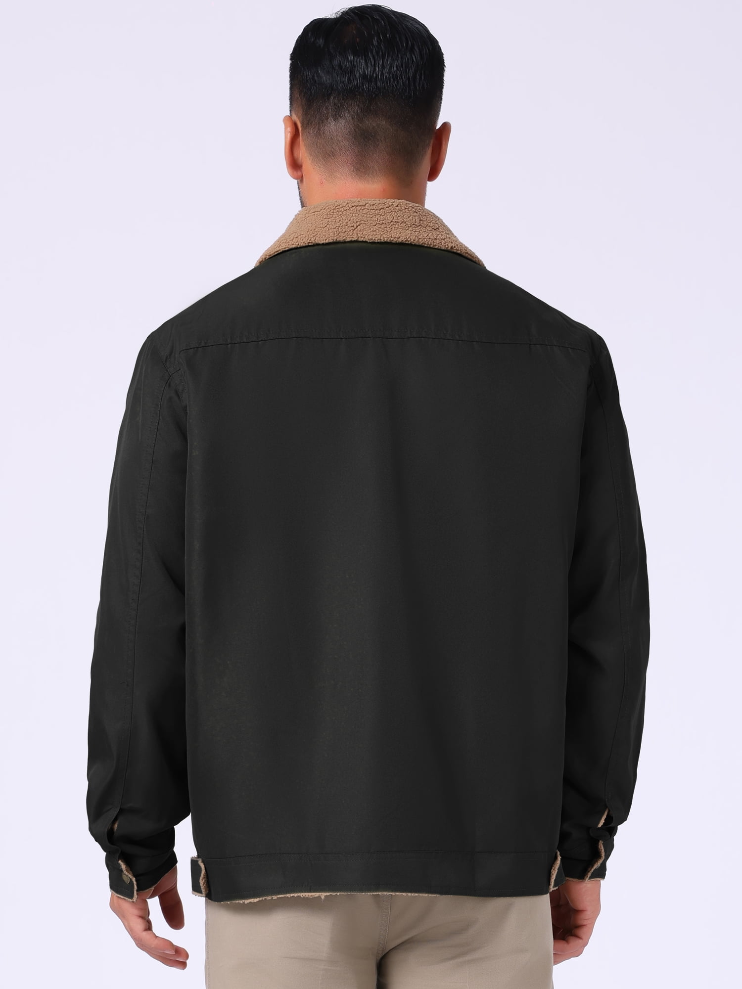 DARING DIVA Collared Button Front Fleece Lining Cargo Trucker Jacket S Black
