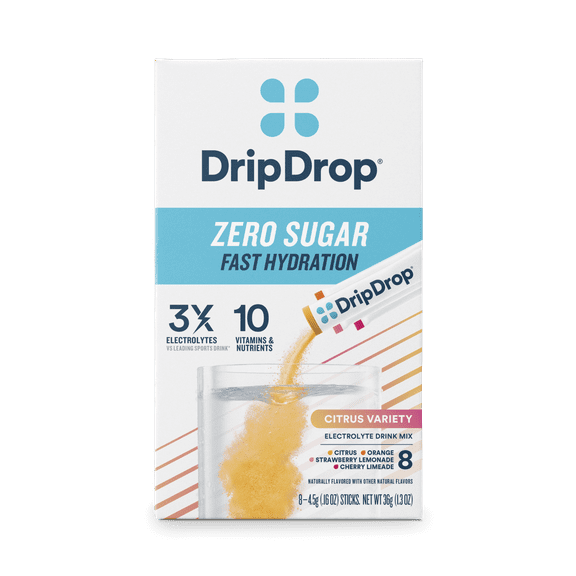 DripDrop Zero Sugar Fast Hydration - Citrus Variety Electrolyte Powder Drink Mix, 8 Count