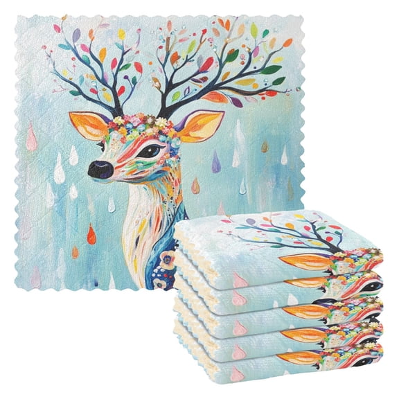 6 Pieces of Kitchen Towels 11x11Inch Kitchen Dish Cloths Kitchen Dish Towels Reuseable Cleaning Cloths Colorful Cool Deer