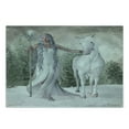 thumbnail image 3 of Horse Cutting Board, Mace Holding White Haired Elf Girl Walking Barefoot in Snow Forest with Horse, Decorative Tempered Glass Cutting and Serving Board, Small Size, Coconut and Dust, by Ambesonne, 3 of 5