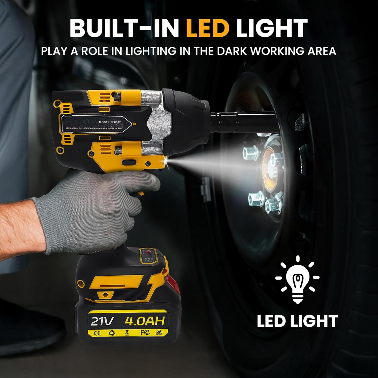 Cordless 1/2 Inch Impact Wrench, 1000 N.m (740 Ft-lbs) Brushless High Torque Electric Impact Gun, 3300RPM Power Impact Driver, 2x 4.0AH Li-ion Battery, Charger & 6Pcs Sockets for Car Home  Furniture