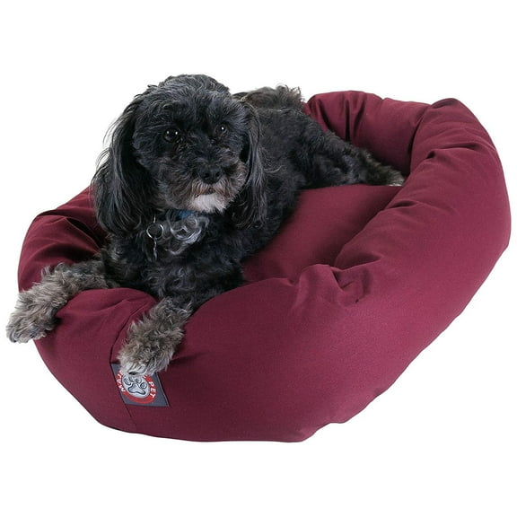 Majestic Pet Poly/Cotton Bagel Pet Bed for Dogs, Calming Dog Bed Washable, Small, Burgundy