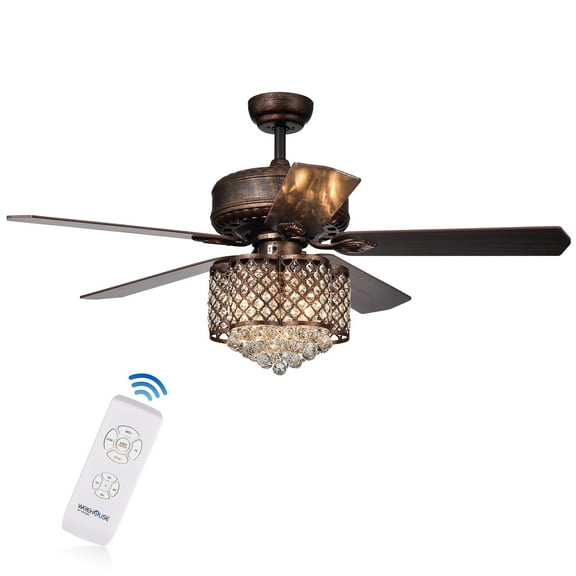 Pshita 3-light Crystal 5-blade 52-inch Rustic Bronze Ceiling Fan with Remote