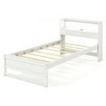thumbnail image 2 of Gymax Twin Size Wooden Bed Frame w/ Charging Station & LED Light Storage Headboard White, 2 of 10