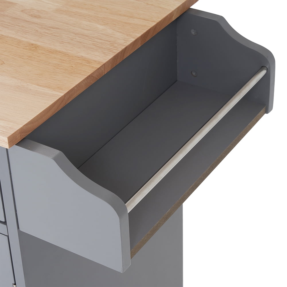 Kadyn Kitchen Island Cart, MDF Rubber Wood Dining Car with 2 Doors and 2 Drawers, Moveable Kitchen Cart for Kitchen, Gray Kadyn Kitchen Island Cart, MDF Rubber Wood Dining Car with 2 Doors and 2 Drawers, Moveable Kitchen Cart for Kitchen, Gray