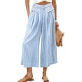 thumbnail image 6 of Mifsaly Striped Cropped Wide Leg Pants for Women High Waist Flowy Palazzo Capris with Pockets Breathable Lightweight Summer Casual Beach Vacation Clothes Light Blue,L, 6 of 8