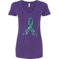 thumbnail image 3 of Inktastic Ovarian Cancer Awareness Teal Ribbon Made of Hearts Women's V-Neck T-Shirt, 3 of 5