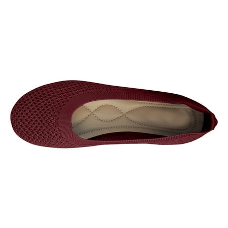 hopeusnice Clearance Women s Knitted Breathable Flats Comfortable Slip On Shoes Low Heel Ballerina Flats Soft Sole Walking Sneakers Breathable Shoes Red 37