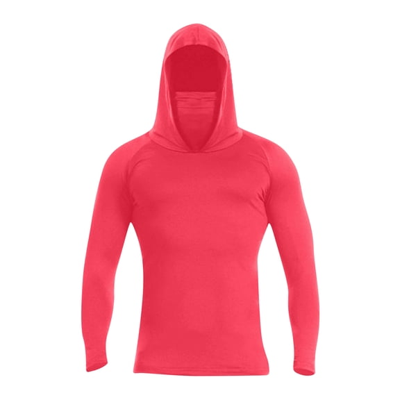 Sun Protection Fishing Shirts for Men UPF 50 Long Sleeve Hoodie with Face Mask UV Rash Guard Quick Dry Hiking Shirt Red 2XL