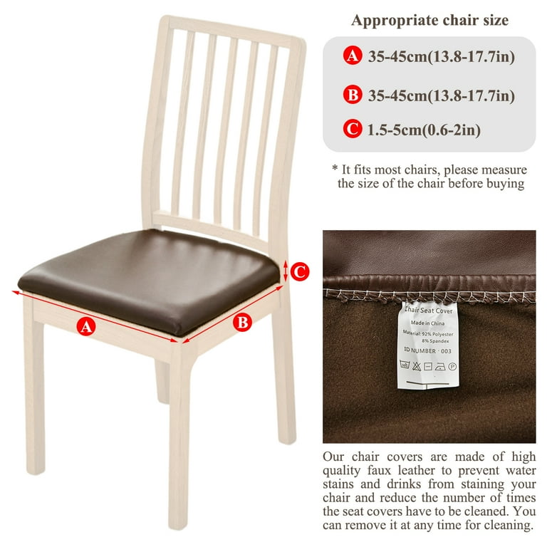 4Pcs Chair Seat Cover Waterproof Seat Slipcover PU Leather Chair Seat Cushion Protector Cover Removable Wedding Banquet Square Chair Cover for Dining