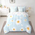 thumbnail image 3 of Homewish Blue Cartoon Groovy Bedding Comforter Set 7pcs for Kid, Kawaii Daisy Flower King Bedding Sets, Rustic Floral Reversible Bed Sheets, Luxury Bedroom Decor, 3 of 8