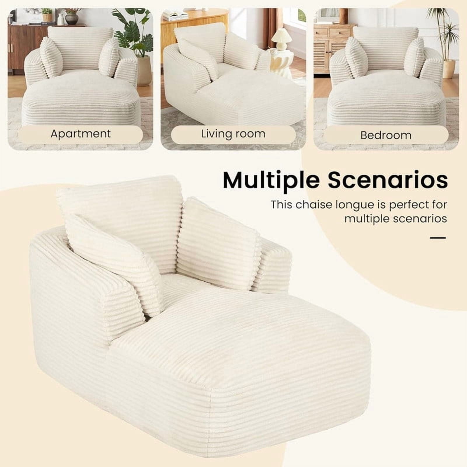 Modern Oversized Corduroy Chaise Lounge Chair, Corduroy Upholstered Modern Sleeper Sofa Lounger Chair for Living Room/Dorm/Apartment, 45.3''x64.6''