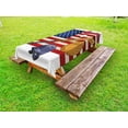 thumbnail image 1 of Sports Outdoor Tablecloth, USA American Flag and Baseball Equipment Championship Tournament Inspired Artwork, Decorative Washable Fabric Picnic Tablecloth, 58 X 120 Inches, Multicolor, by Ambesonne, 1 of 2