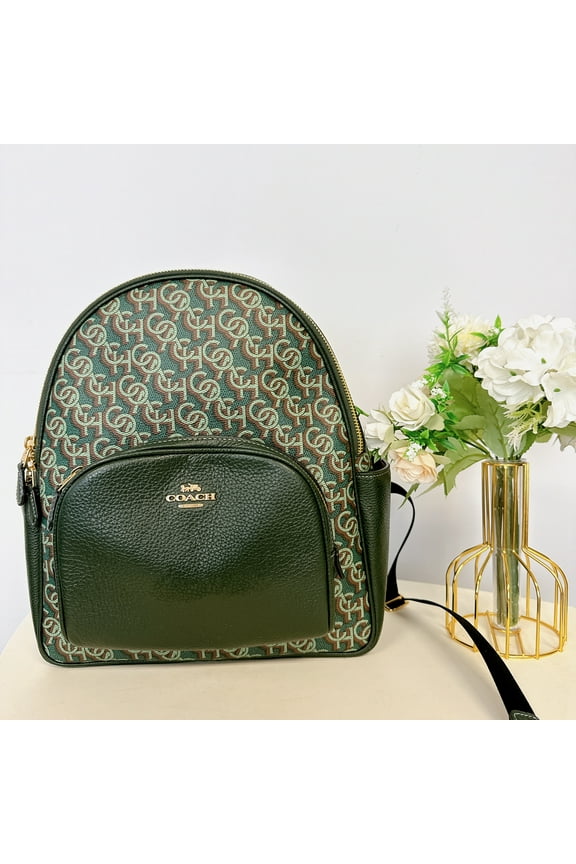 CF344 Court Backpack With Coach Monogram Print IN GREEN