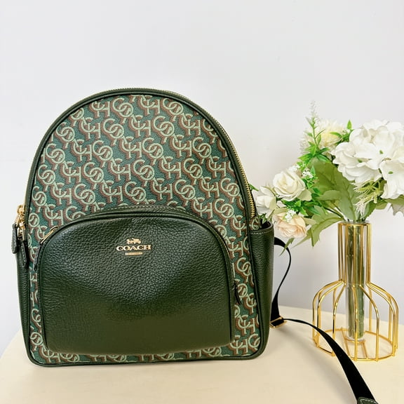 Coach CF344 Court Backpack With Coach Monogram Print IN GREEN