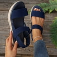 thumbnail image 6 of SZJXBUY High Platform Sandals for Women Open Toe Elegant Flat Wedge Sandals Summer Comfortable Elastic Ankle Strap Dressy Shoes Dark Blue,38, 6 of 9